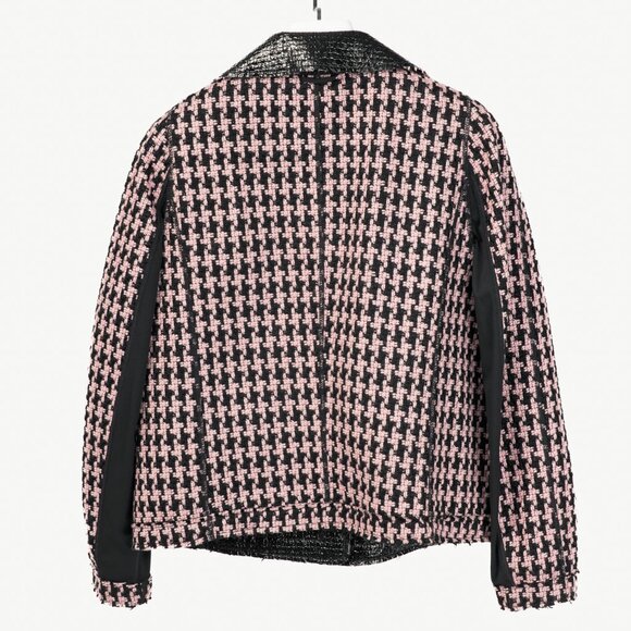 Marc Cain Reversible Pink & Black Houndstooth Tweed & Faux-Leather Jacket - Picture 3 of 16